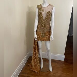 Glamorous Gold Mini Dress with Embellishments